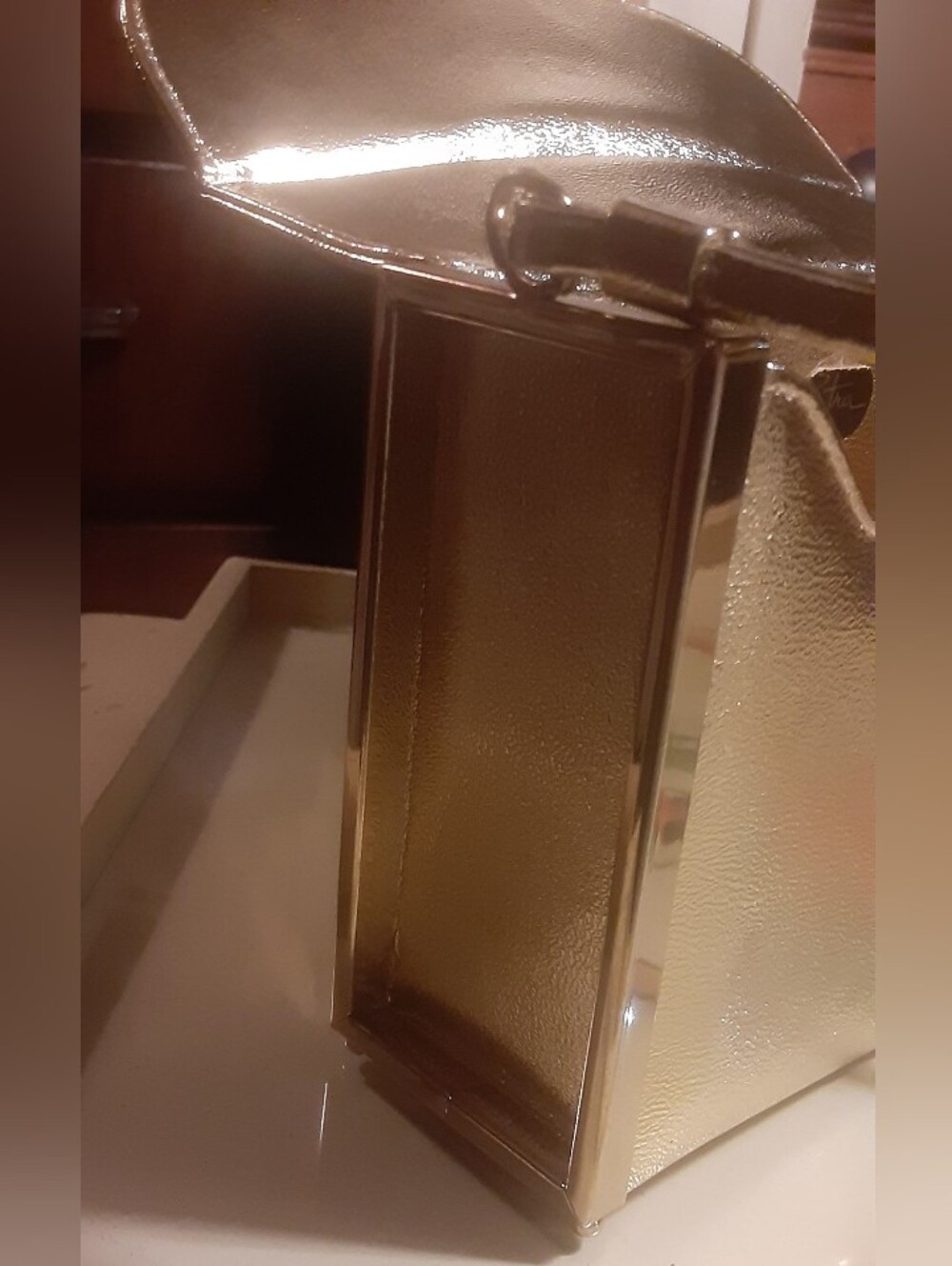 1950-60 ETRA Gold Metallic Box Purse w/Scarf - Glove Holder Attatched - Picture 4 of 7